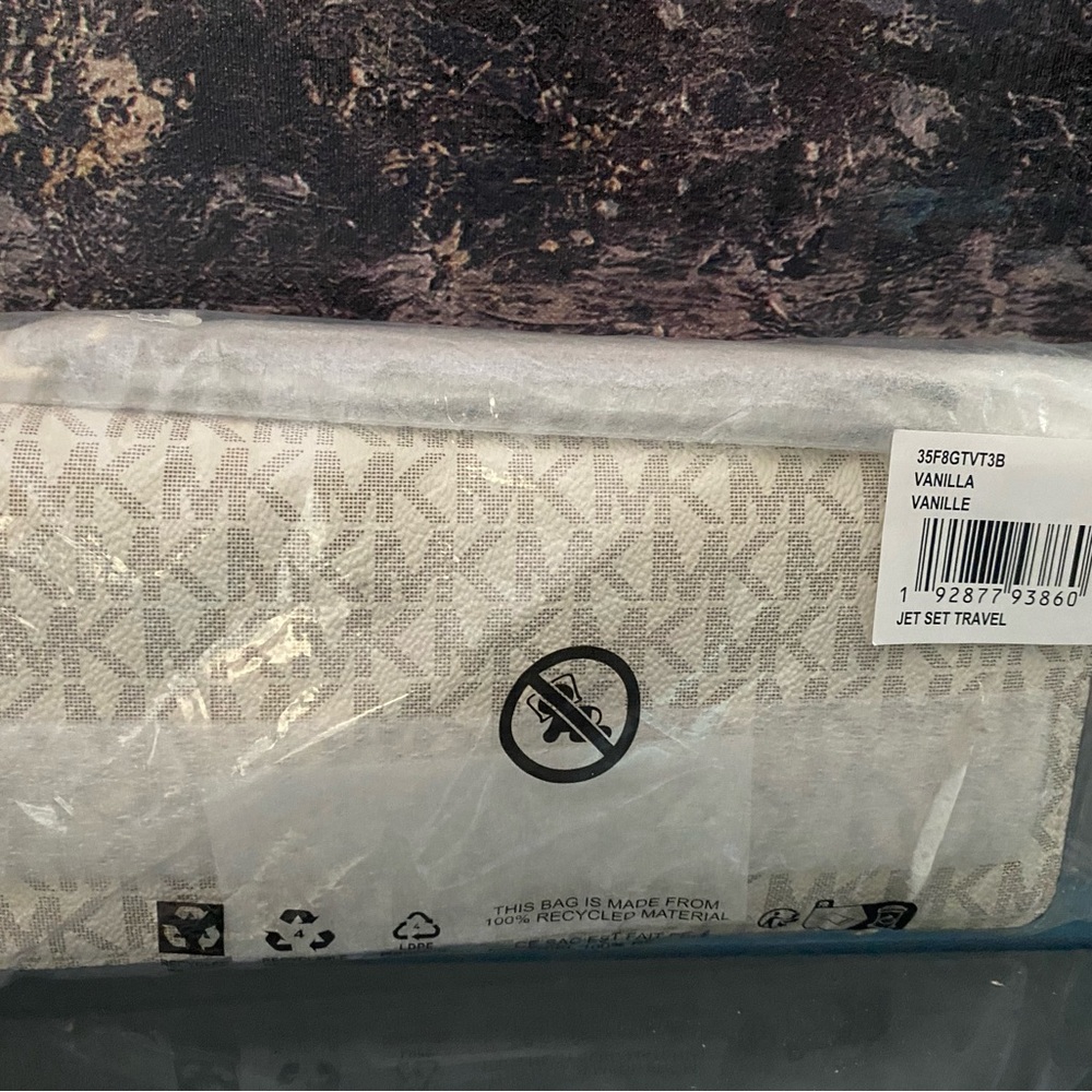 NWT $298 Michael Kors Monogram Beige and Brown Clutch
